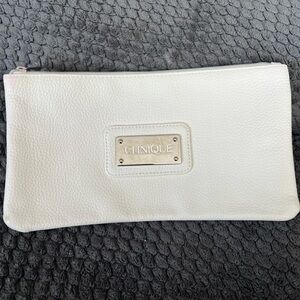 Clinique Solid White Cosmetic Zippered Pouch